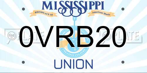 0VRB20 Mississippi License Plate