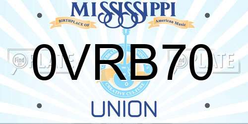 0VRB70 Mississippi License Plate