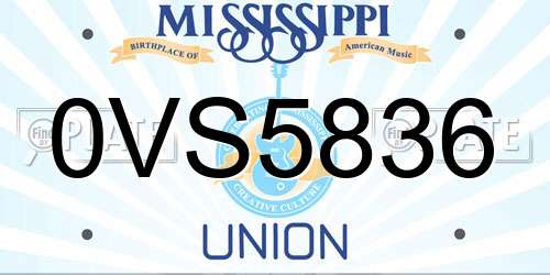 0VS5836 Mississippi License Plate
