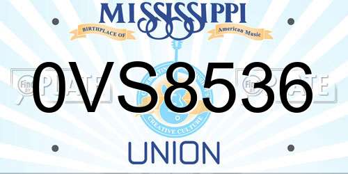 0VS8536 Mississippi License Plate