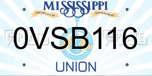 0VSB116 Mississippi License Plate