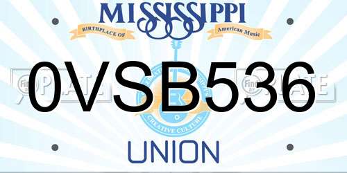 0VSB536 Mississippi License Plate