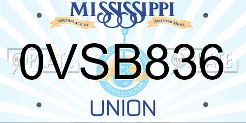 0VSB836 Mississippi License Plate