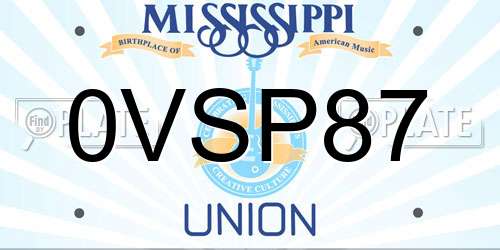 0VSP87 Mississippi License Plate