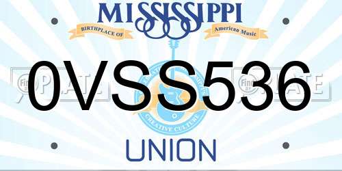 0VSS536 Mississippi License Plate