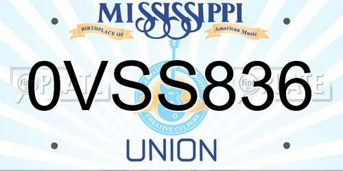 0VSS836 Mississippi License Plate