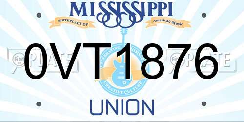 0VT1876 Mississippi License Plate