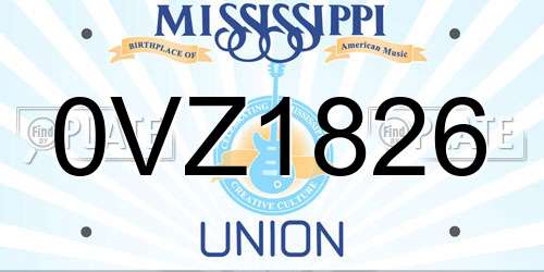 0VZ1826 Mississippi License Plate