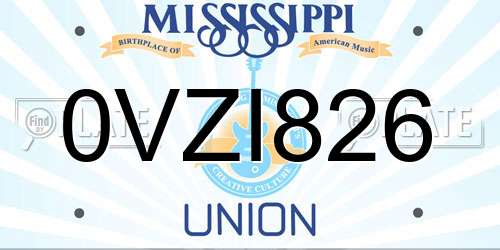 0VZI826 Mississippi License Plate