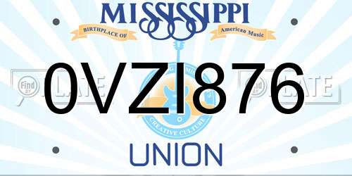 0VZI876 Mississippi License Plate