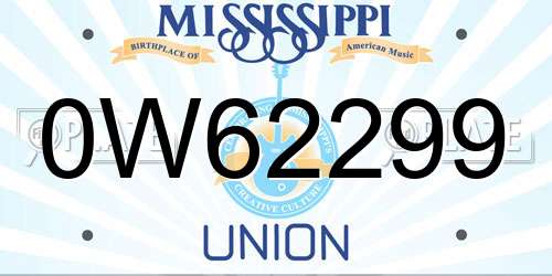 0W62299 Mississippi License Plate