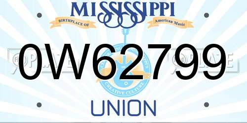 0W62799 Mississippi License Plate