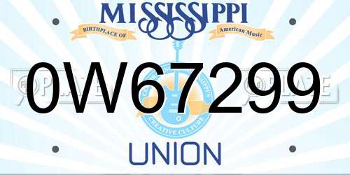 0W67299 Mississippi License Plate
