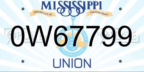 0W67799 Mississippi License Plate