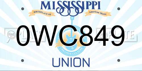 0WC849 Mississippi License Plate