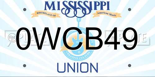 0WCB49 Mississippi License Plate