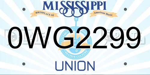 0WG2299 Mississippi License Plate