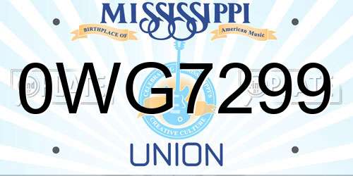 0WG7299 Mississippi License Plate