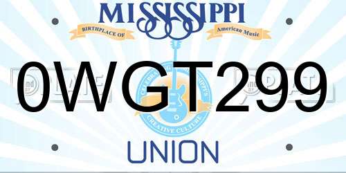 0WGT299 Mississippi License Plate