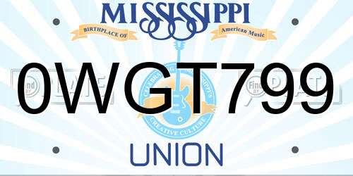 0WGT799 Mississippi License Plate