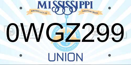 0WGZ299 Mississippi License Plate