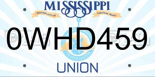 0WHD459 Mississippi License Plate
