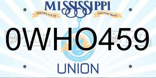 0WHO459 Mississippi License Plate