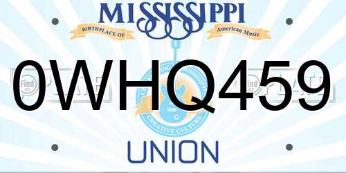 0WHQ459 Mississippi License Plate