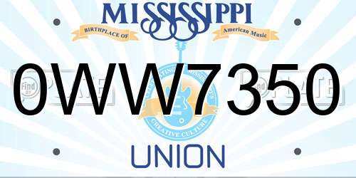 0WW7350 Mississippi License Plate