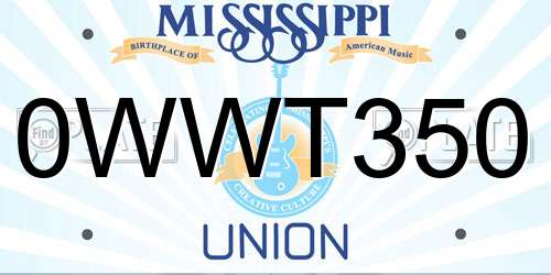0WWT350 Mississippi License Plate
