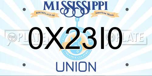 0X23I0 Mississippi License Plate