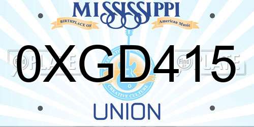 0XGD415 Mississippi License Plate