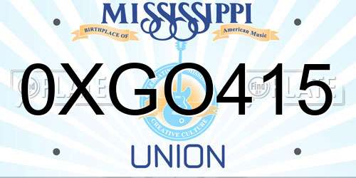 0XGO415 Mississippi License Plate