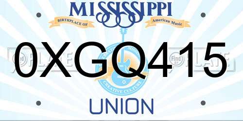 0XGQ415 Mississippi License Plate