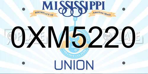 0XM5220 Mississippi License Plate