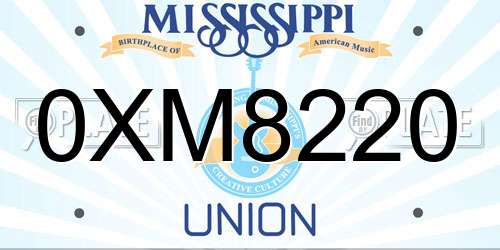 0XM8220 Mississippi License Plate