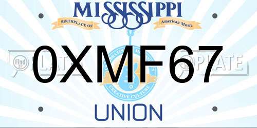 0XMF67 Mississippi License Plate