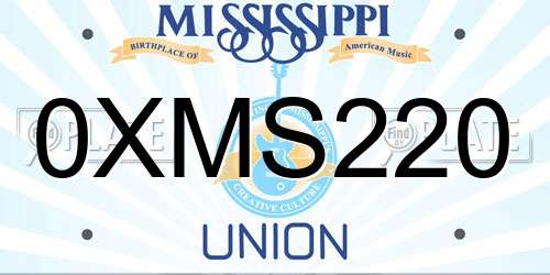 0XMS220 Mississippi License Plate