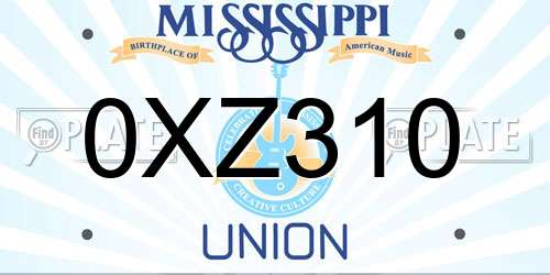 0XZ310 Mississippi License Plate
