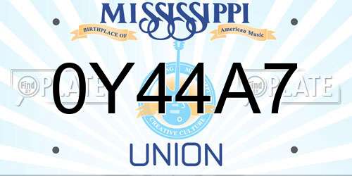 0Y44A7 Mississippi License Plate