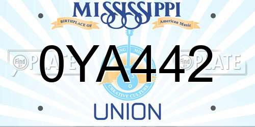 0YA442 Mississippi License Plate