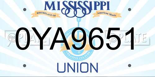 0YA9651 Mississippi License Plate