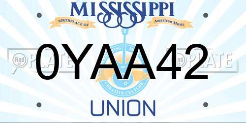 0YAA42 Mississippi License Plate