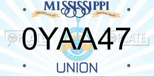 0YAA47 Mississippi License Plate