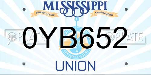 0YB652 Mississippi License Plate