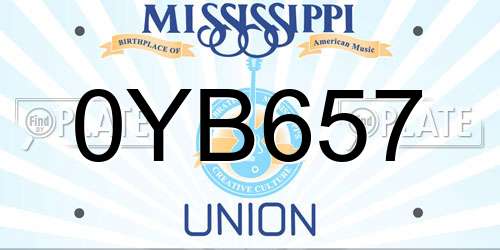 0YB657 Mississippi License Plate