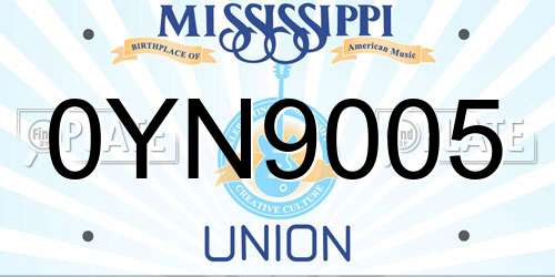 0YN9005 Mississippi License Plate