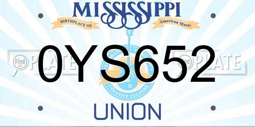0YS652 Mississippi License Plate