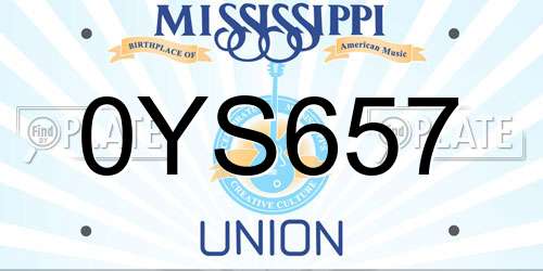0YS657 Mississippi License Plate