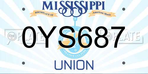 0YS687 Mississippi License Plate
